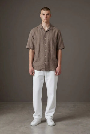 zara short sleeve linen-cotton shirt