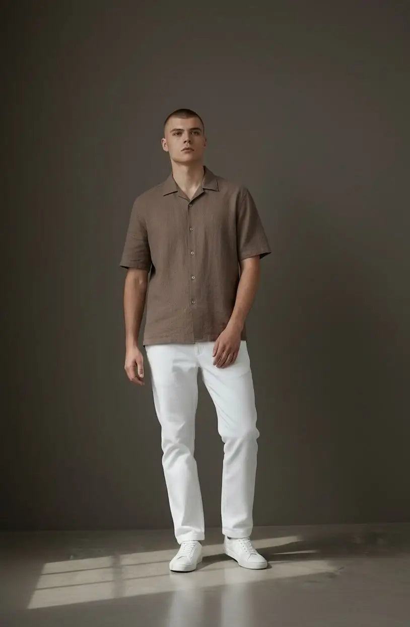 zara short sleeve linen-cotton shirt