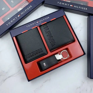 Tommy Hilfiger Embossed Leather Wallet & Keychain Set